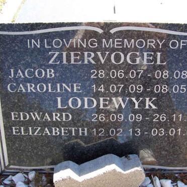 ZIERVOGEL Jacob 1907-1995 &amp; Caroline 1909-1998 :: LODEWYK Edward 1909-2001 &amp; Elizabeth 1913-2002
