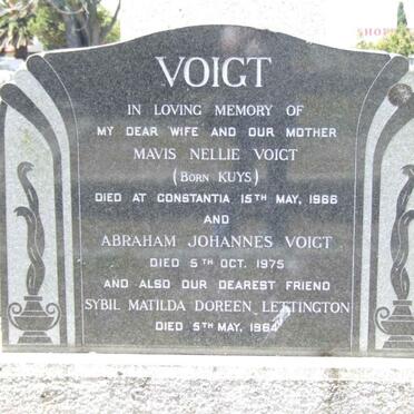 VOIGT Abraham Johannes -1975 &amp; Mavis Nellie KUYS -1966 :: LETTINGTON Sybil Mabel Doreen -1984