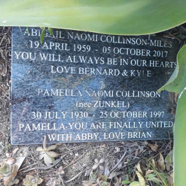 COLLINSON Pamella Naomi nee ZUNKEL 1930-1997 :: COLLINSON-MILES Abigail Naomi 1959-2017
