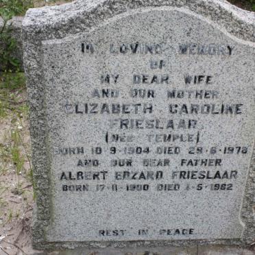 FRIESLAAR Albert Edzard 1900-1982 &amp; Elizabeth Caroline TEMPLE 1904-1978