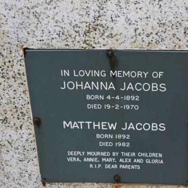 JACOBS Matthew 1892-1982 &amp; Johanna 1892-1970