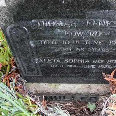 MULLER Thomas Ernest Edward -1962 &amp; Aletta Sophia HUGO -1976