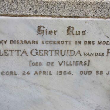 POLL Aletta Gertruida, van der nee DE VILLIERS -1964