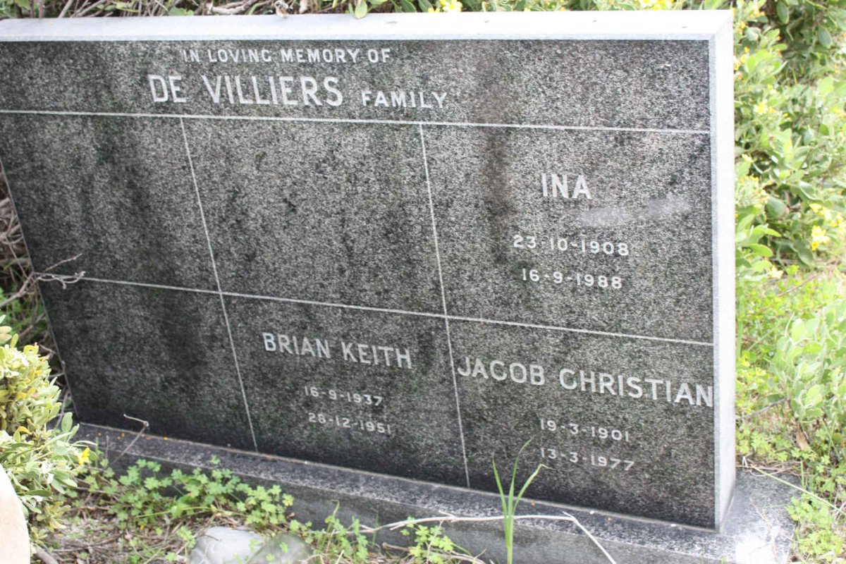 VILLIERS Jacob Christian, de 1901-1977 :: DE VILLIERS Ina 1908-1988 :: DE VILLIERS Brian Keith 1937-1951