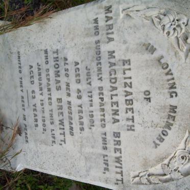 BREWITT Thomas -1902 &amp; Elizabeth Maria Magdalena -1901