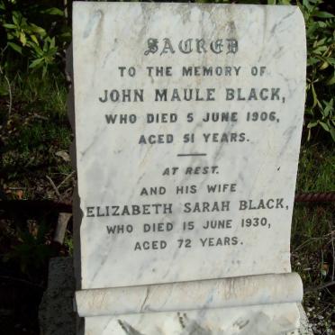 BLACK John Maule -1906 &amp; Elizabeth Sarah -1930