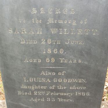 WILLETT Sarah -1860 :: GOODWIN Louisa nee WILLETT -1866