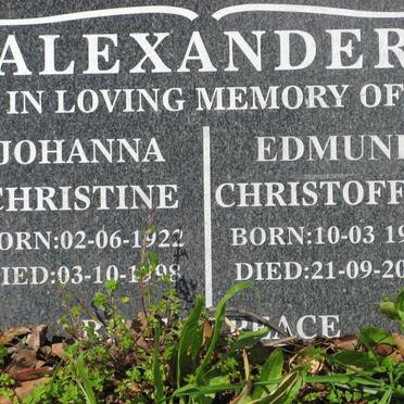 ALEXANDER Edmund Christoffel 1917-2000 &amp; Johanna Christine 1922-1998