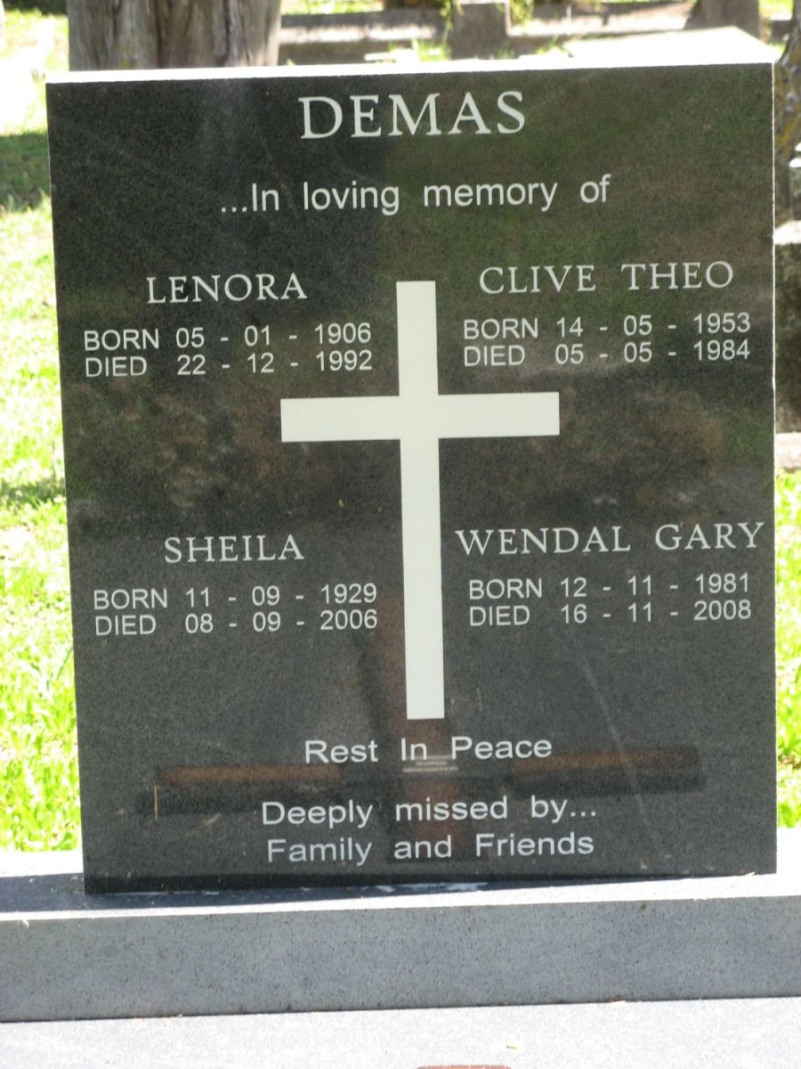 DEMAS Leonora 1906-1992 :: DEMAS Clive Theo 1953-1984 :: DEMAS Sheila 1929-2006 :: DEMAS Wendal Gary 1981-2008