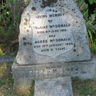 McDONALD Thomas -1918 &amp; Agnes -1955 :: ALLEN Richard -1964 &amp; May 1896-1971