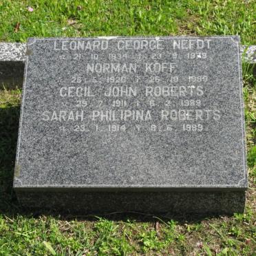 ROBERTS Cecil John 1911-1989 &amp; Sarah Philipina 1914-1989 :: NEFDT Leonard George 1934-1979