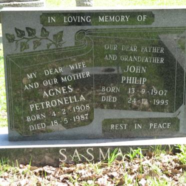 SASMAN John Philip 1907-1995 &amp; Agnes Petronella 1908-1987