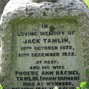TAMLIN Jack 1872-1935 &amp; Phoebe Ann Rachel HUMAN -1941