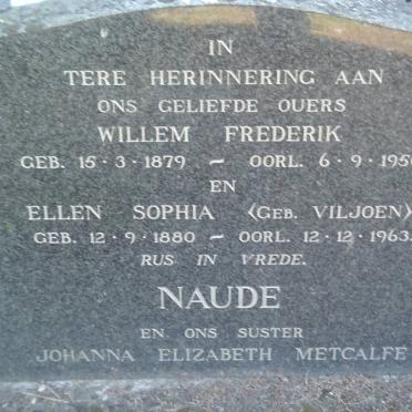 NAUDE Willem Frederik 1879-1950 &amp; Ellen Sophia VILJOEN 1880-1963 :: METCALFE Johanna Elizabeth