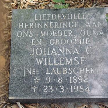 WILLEMSE Johanna C. nee LAUBSCHER 1892-1984