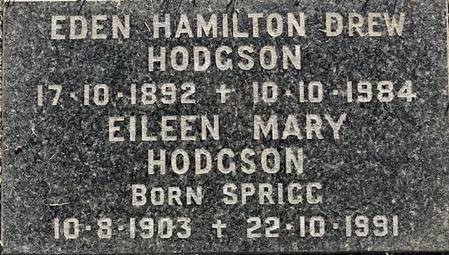 HODGSON Eden Hamilton Drew 1892-1984 &amp; Eileen Mary SPRIGG 1903-1991