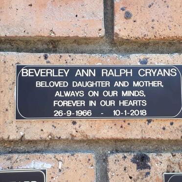 CRYANS Beverley Ann Ralph 1966-2018
