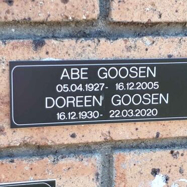 GOOSEN Abe 1927-2005 &amp; Doreen 1930-2020