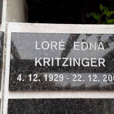 KRITZINGER Loré Edna 1929-2007
