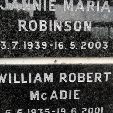 ROBINSON Jannie Maria 1939-2003 :: McADIE William Robert 1935-2001