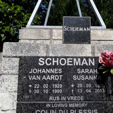 SCHOEMAN Johannes Van Aardt 1929-1999 &amp; Sarah Susanna 1926-2013