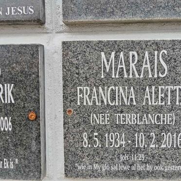 MARAIS Francina Aletta nee TERBLANCHE 1934-2016