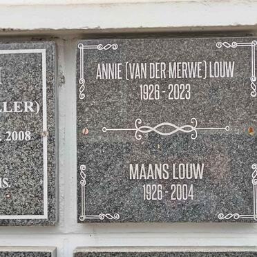 LOUW Maans 1928-2004 &amp; Annie VAN DER MERWE 1926-2023
