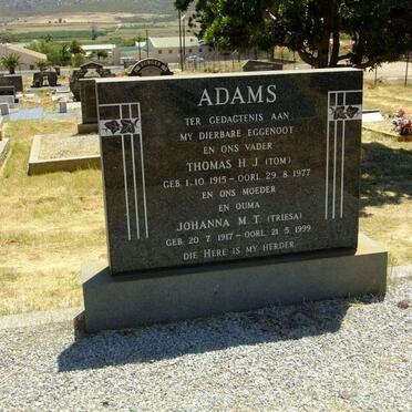 ADAMS Thomas H.J. 1915-1977 &amp; Johanna M.T. 1917-1999