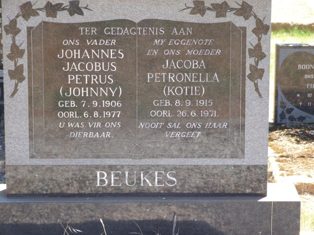 BEUKES Johannes Jacobus Petrus 1906-1977 &amp; Jacoba Petronella 1915-1971