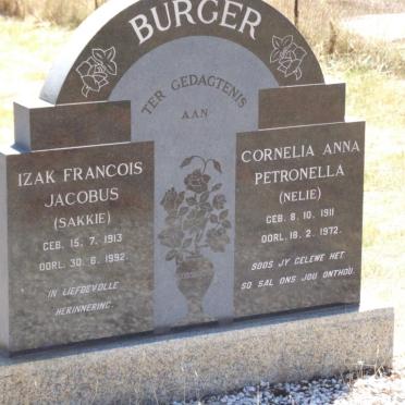 BURGER Izak Francois Jacobus 1913-1992 &amp; Cornelia Anna Petronella 1911-1972