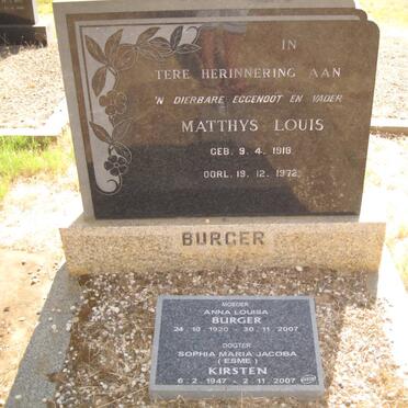BURGER Anna Louisa 1920-2007 :: KIRSTEN Sophia Maria Jacoba nee BURGER 1947-2007