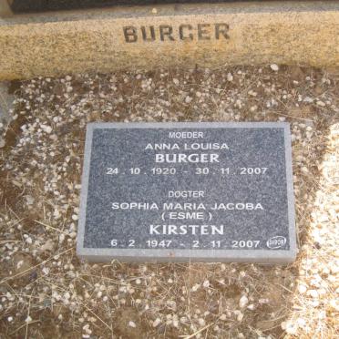BURGER Matthys Louis 1918-1972 &amp; Anna Louisa 1920-2007 :: KIRSTEN Sophia Maria Jacoba nee BURGER 1947-2007