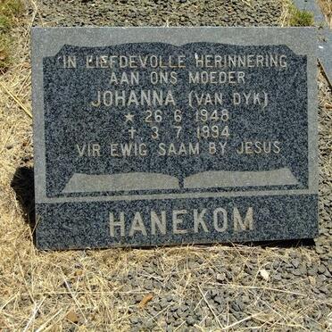 HANEKOM Johanna nee VAN DYK 1948-1994