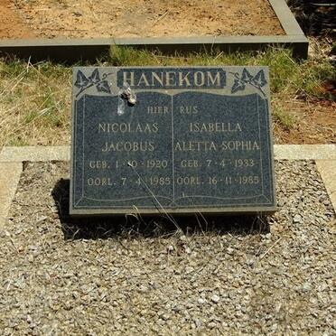 HANEKOM Nicolaas Jacobus 1920-1985 &amp; Isabella Aletta Sophia 1933-1985