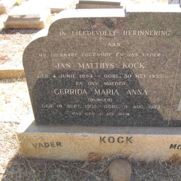 KOCK Jan Matthys 1894-1952 &amp; Gerrida Maria Anna BURGER 1906-1983