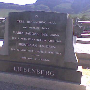 LIEBENBERG Christiaan Jacobus 1868-1943 &amp; Maria Jacoba BRINK 1875-1943