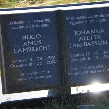 LAMBRECHT Hugo Amos 1939-2007 &amp; Johanna Aletta BASSON 1943-1989
