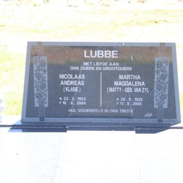LUBBE Nicolaas Andreas 1933-2004 &amp; Martha Magdalena VAN ZYL 1932-2005