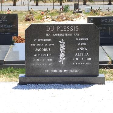 PLESSIS Jacobus Albertus, du 1926-1997 &amp; Anna Aletta 1937-2003