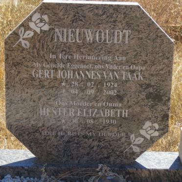 NIEUWOUDT Gert Johannes van Taak 1924-2002 &amp; Hester Elizabeth 1930-
