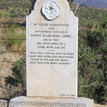 LUBBE Sophia Wilhelmina nee DU TOIT 1873-1911