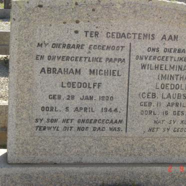 LOEDOLFF Abraham Michiel 1900-1944 &amp; Wilhelmina C.P. LAUBSCHER 1903-1989