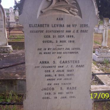 RABE Jacob S. 1879-1961 &amp; Elizabeth Levina DE VILLIERS 1888-1916 &amp; Anna S. CARSTENS 1887-1947