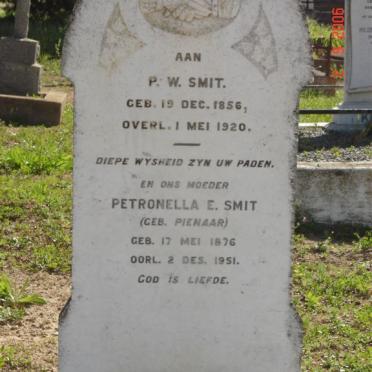 SMIT P.W. 1856-1920 &amp; Petronella E. PIENAAR 1876-1951