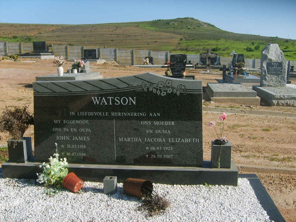 WATSON John James 1918-1996 &amp; Martha Jacoba Elizabeth 1923-2007