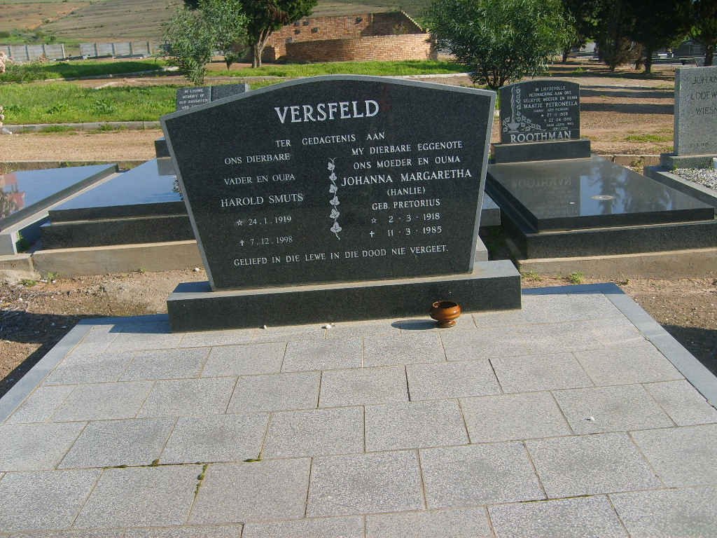 VERSFELD Harold Smuts 1919-1998 &amp; Johanna Margaretha PRETORIUS 1918-1985