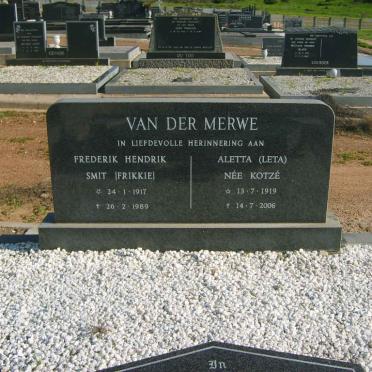 MERWE Frederik Hendrik Smit, van der 1917-1989 &amp; Aletta KOTZE 1919-2006