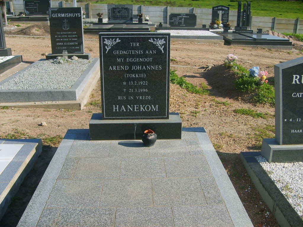 HANEKOM Arend Johannes 1922-1996