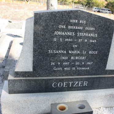 COETZER Johannes Stephanus 1880-1949 &amp; Susanna Maria le Roux BURGER 1887-1967