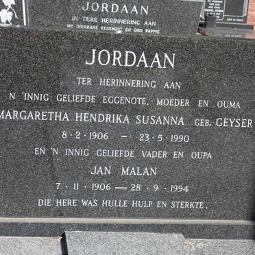 JORDAAN Jan malan 1906-1994 &amp; Margaretha Hendrika Susanna GEYSER 1906-1990